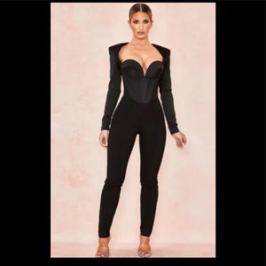 Zoey Black Satin Corset Jumpsuit